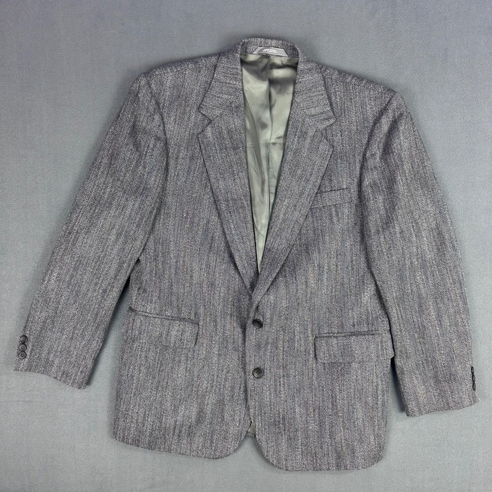 Haggar Imperial Mens 44 Vintage Grey Herringbone Blazer Sport Coat Made in USA